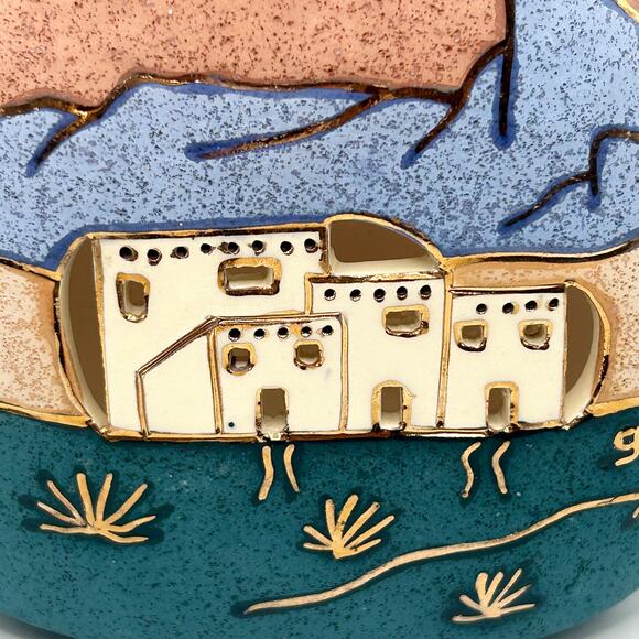 Vintage GINA Handcrafted 24k Gold Native American MESA Southwestern Pottery Vase - Picture 4 of 10